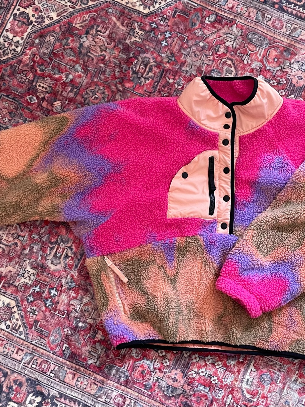 Free People Multicolor Sherpa Pullover Jacket - Pink, Purple, Peach - Picture 3 of 16